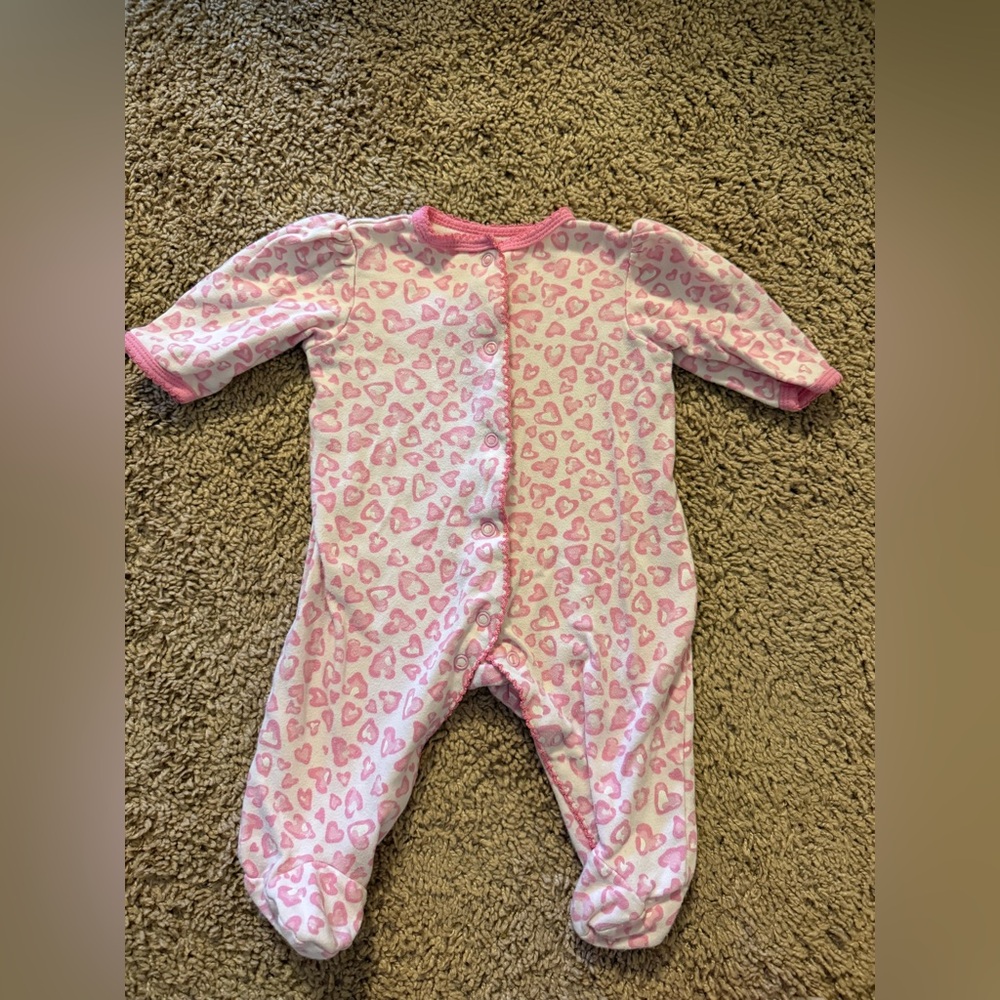 Little Me Pink Heart Print Footie